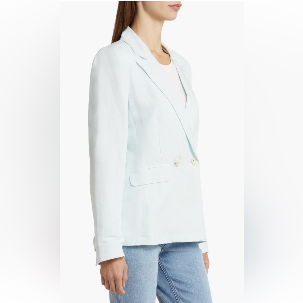 NWOT Paige Denim‎ Women's Light Blue Linen Dawson Double-Breasted Blazer Jacket - Picture 3 of 11